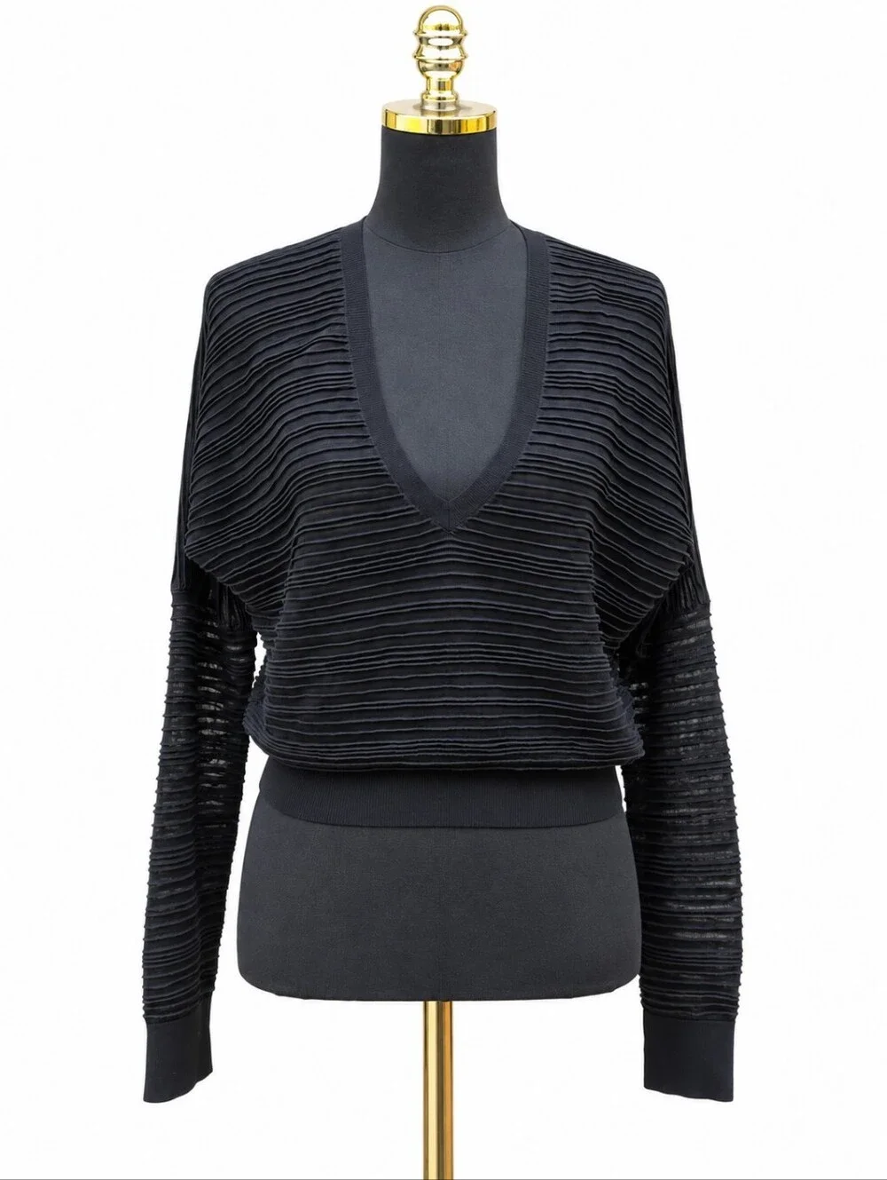 Club Monaco Voluminous Ottoman Sheer Sweater Black Size S V-Neck NWT